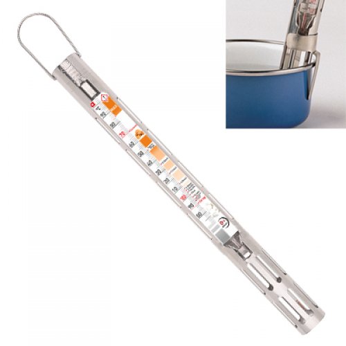 Candy thermometer +80+200°C with colored zones - S/Steel sleeve with pan clip - 8010C201-vr