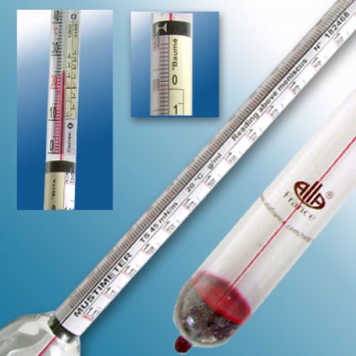 Wine Hydrometer 0.990-1.120g/ml*0-15 °Bé 3-17%Vol 0-26Brix Tp.20°C - 2001TT-15/20-qp